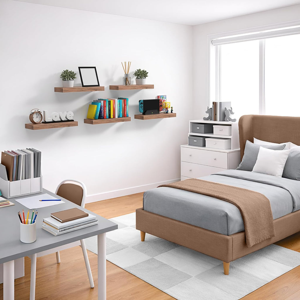 Floating Shelves for Wall – 16 Inch Floating Shelf for Kitchen, Bedroom, Living Room, Bathroom, Home & Wall Decor - Mounted Bathroom Shelves with Invisible Brackets (Mahogany, 3 Pack)