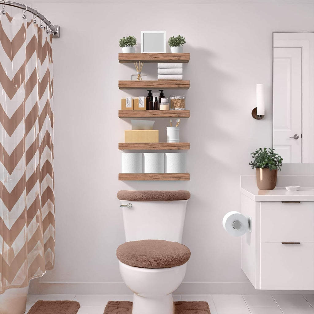 Floating Shelves for Wall – 16 Inch Floating Shelf for Kitchen, Bedroom, Living Room, Bathroom, Home & Wall Decor - Mounted Bathroom Shelves with Invisible Brackets (Mahogany, 3 Pack)