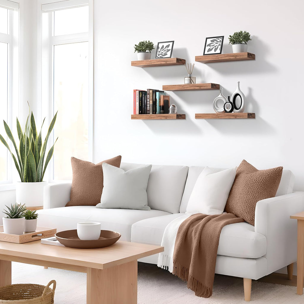 Floating Shelves for Wall – 16 Inch Floating Shelf for Kitchen, Bedroom, Living Room, Bathroom, Home & Wall Decor - Mounted Bathroom Shelves with Invisible Brackets (Mahogany, 3 Pack)