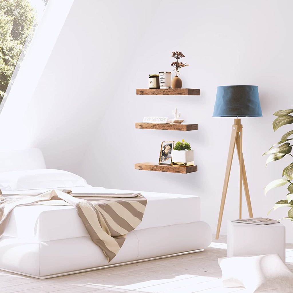 Floating Shelves for Wall – 16 Inch Floating Shelf for Kitchen, Bedroom, Living Room, Bathroom, Home & Wall Decor - Mounted Bathroom Shelves with Invisible Brackets (Mahogany, 3 Pack)