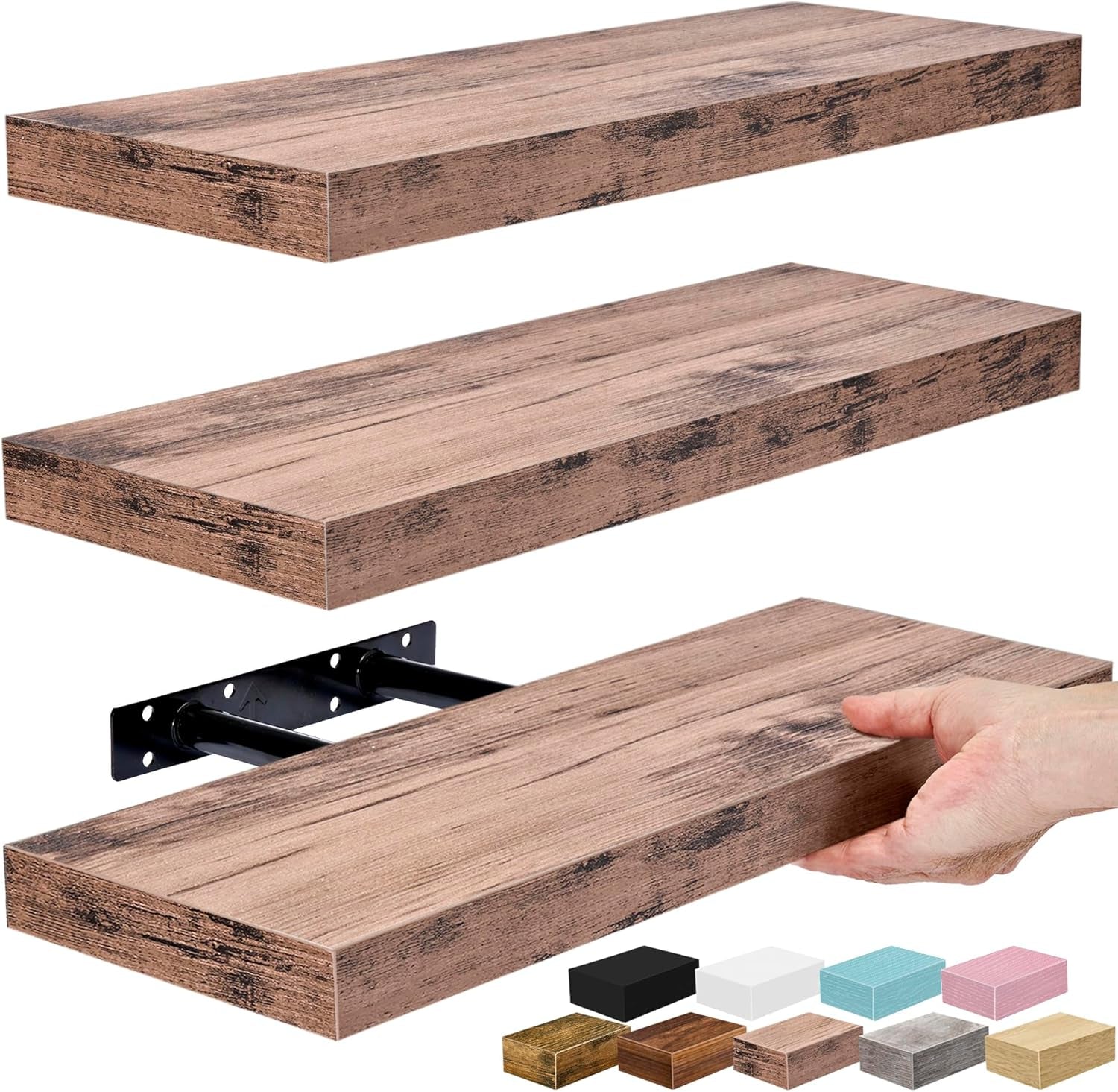 Floating Shelves for Wall – 16 Inch Floating Shelf for Kitchen, Bedroom, Living Room, Bathroom, Home & Wall Decor - Mounted Bathroom Shelves with Invisible Brackets (Mahogany, 3 Pack)